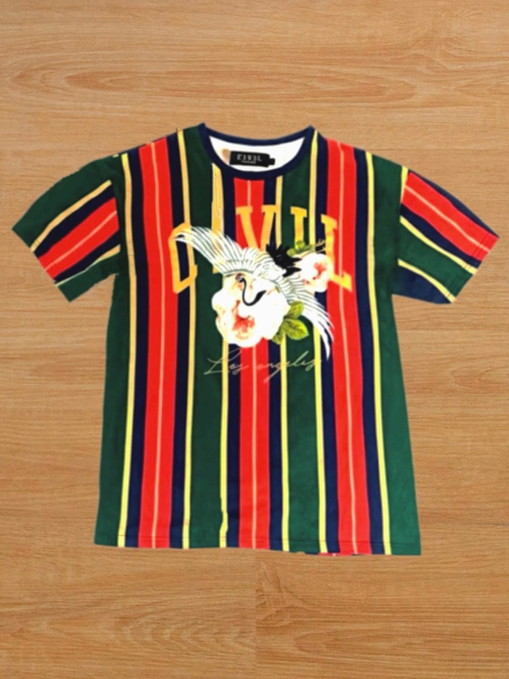 Civil Regime Men's XL Multi-Color Vertical Stripe Crane T-Shirt LA
